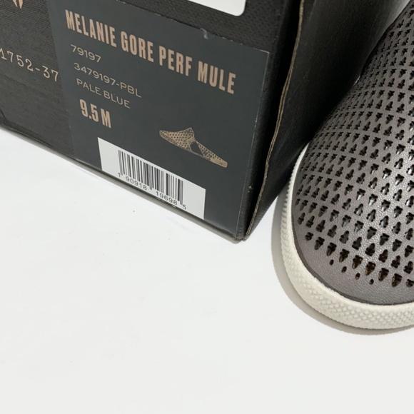 FRYE Melanie Gore Perforated Mule Sneaker Pale Blue Gray Leather Casual Flats - Picture 12 of 14